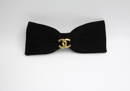 Chanel Vintage 81 85 Vintage Black Velvet Gold-Plated Bow Hairpin