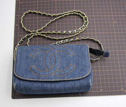 Chanel Blue Denim Coco Cosmetic Pouch Makeup Case Pouch