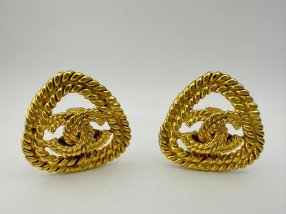 1991 Chanel Vintage Triangular Gold Plated Earrings