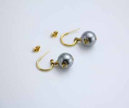 Chanel Vintage 2002 Imitation Pearl Gray Wave Dangle Earrings 1