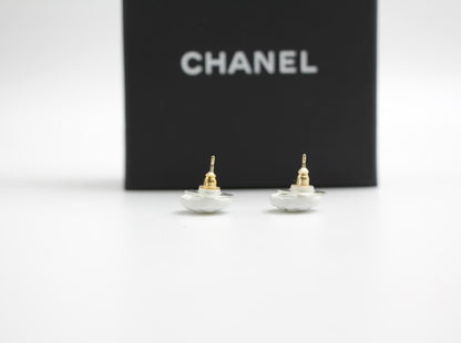 Chanel 19C White Resin Cc Logo Stud Earrings