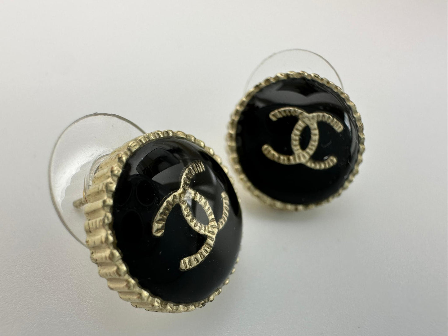 Chanel A17 Metal Resin Cc Logo Earrings