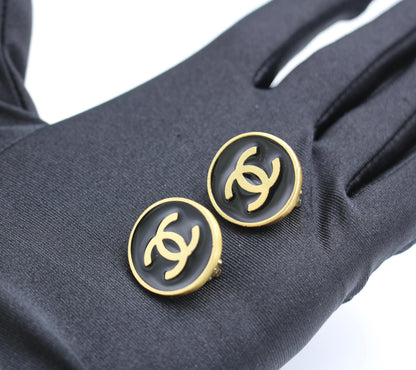 Chanel Vintage 01P Metal Black Cc Clip-On Earrings