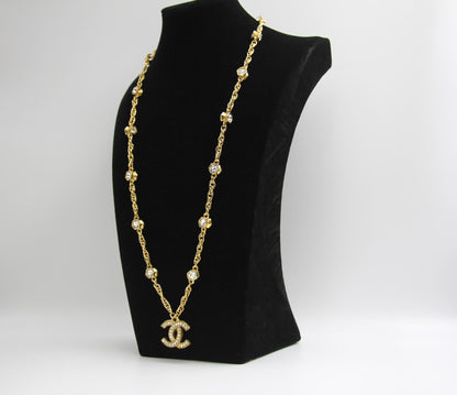 Chanel Vintage 71 80 Years Multi-Grain Rhinestone Double-Sided Rhinestone Double C Long Necklace