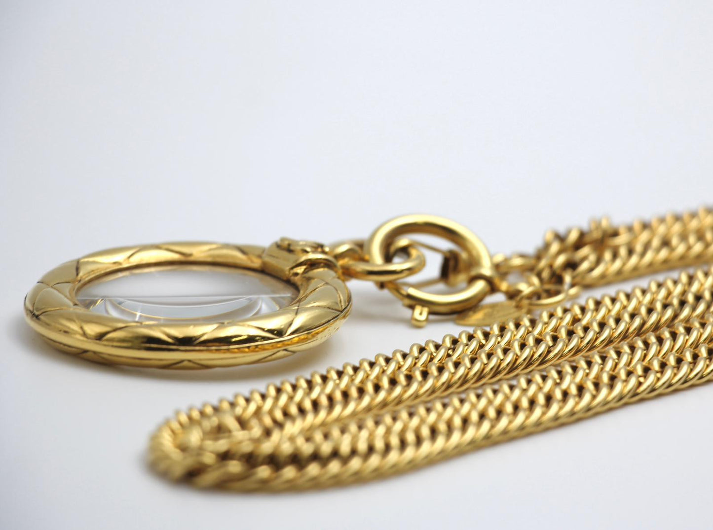 Chanel Vintage 81 85 Gold-Plated Glass Mirror Long Necklace