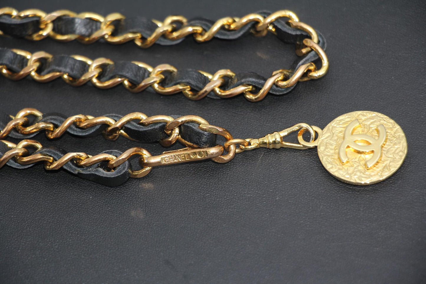 Chanel Vintage 82 Gold Plated Leather Gold Coin Chain Waist Chain