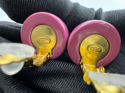 Chanel Vintage 01P Resin Purple Round Wave Earrings