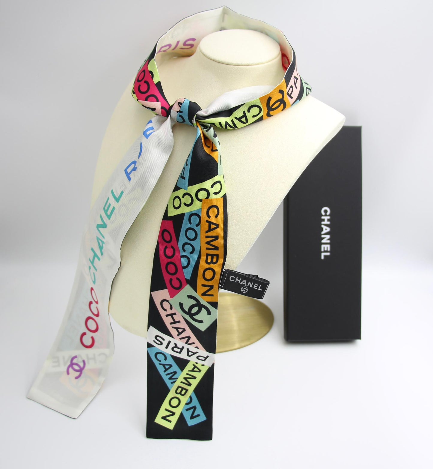 Chanel 100 Silk Multicolour Coco Mark Scarf