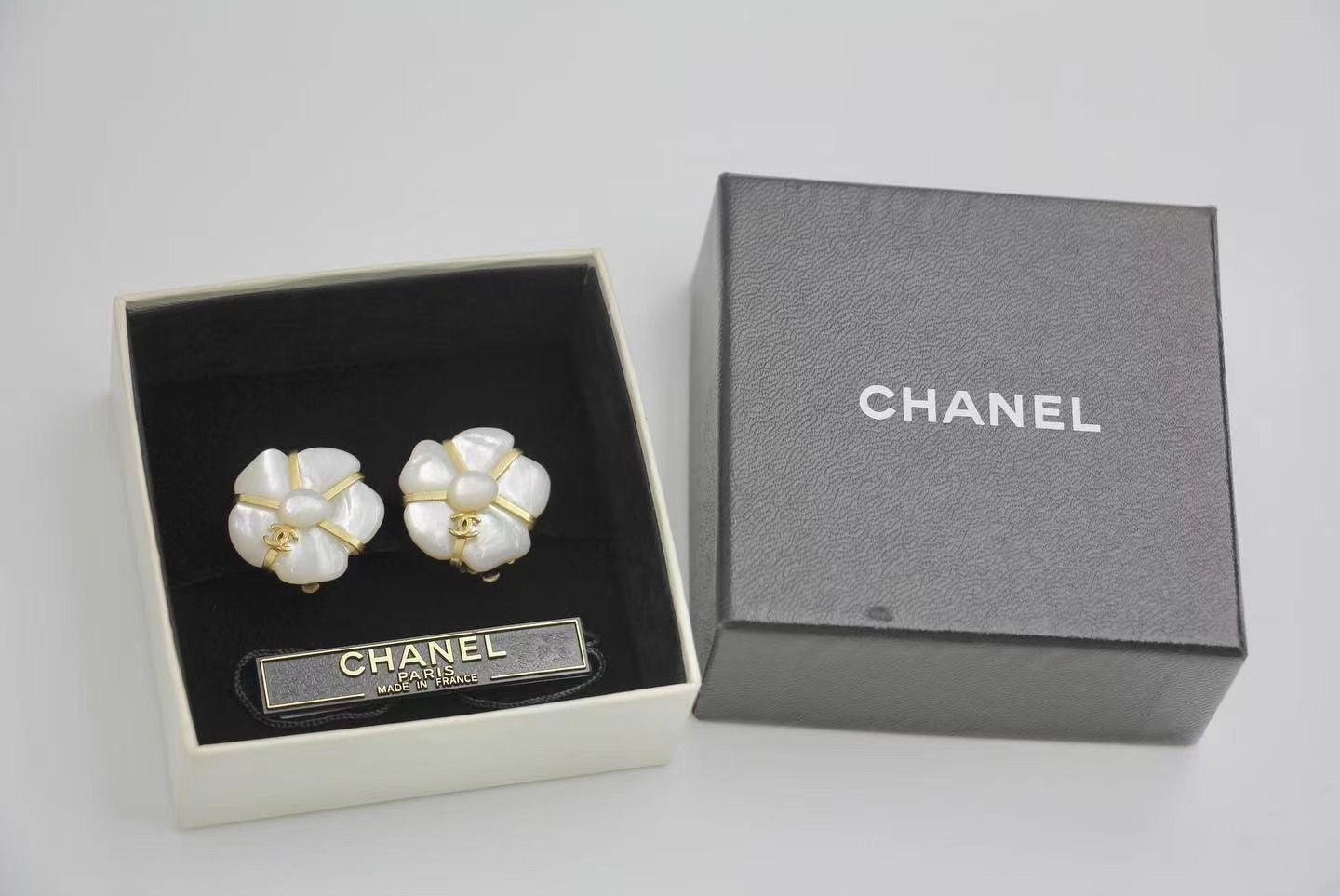 Chanel Vintage 01A Mother-Of-Pearl White Earrings