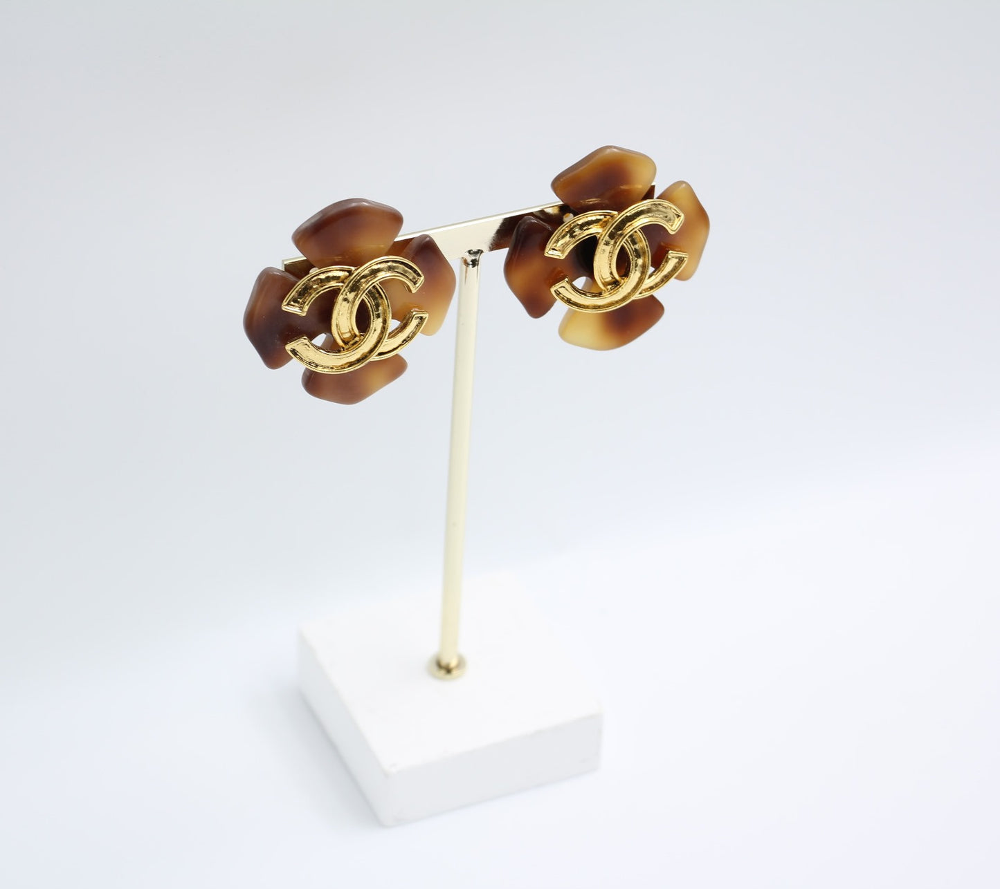 Chanel Vintage 94P Tortoise Brown Large Cc Earrings