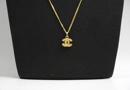 Chanel Vintage 83 Years Rhinestone Gold Plated Thin Cc Necklace