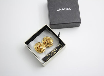 Chanel Vintage 95A Gold Plated Egg Shaped Earrings