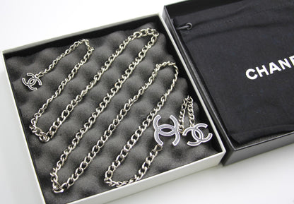 Chanel Vintage A12 Enamel Black Silver Metal Waist Chain Neck Chain