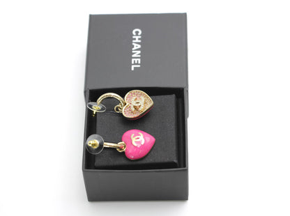 Chanel 23P Rhinestone Peach Pink Double-Sided Love Pendant Earrings