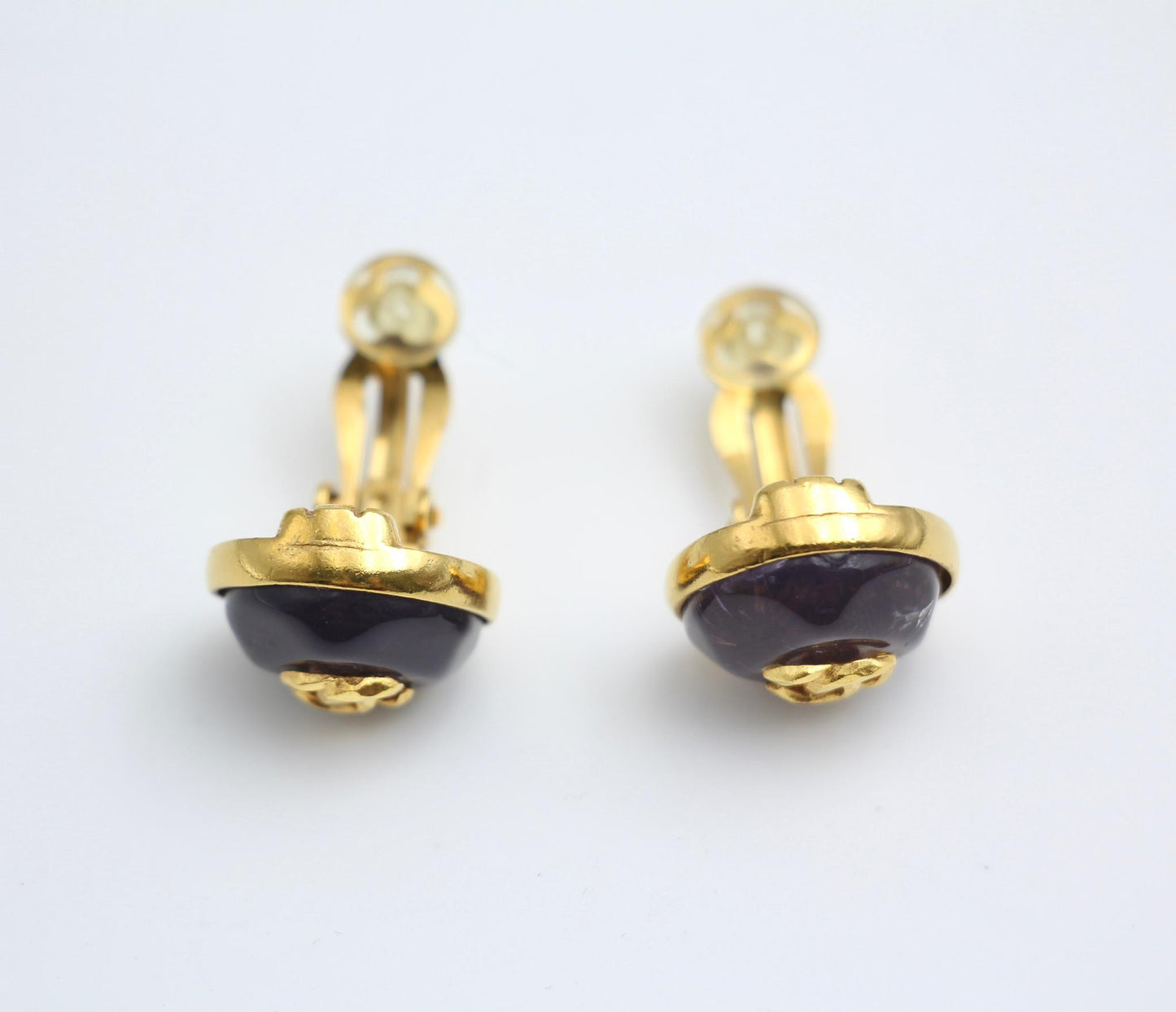 Chanel Vintage 99P Resin Glazed Purple Clip-On Earrings