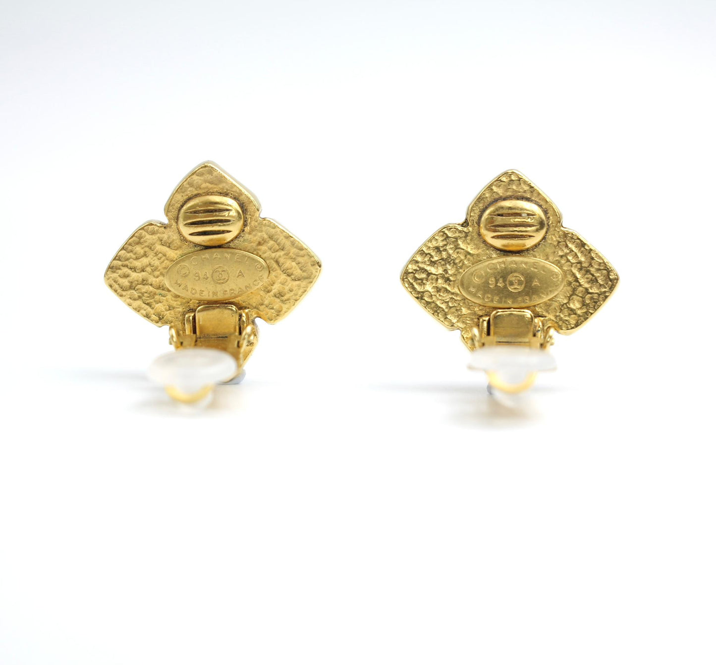 Chanel Vintage 94A Orange Glass Gold-Plated Rhombus Cc Earrings