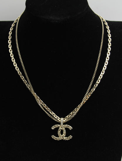 Chanel 21P Metal Double Layer Embossed Necklace