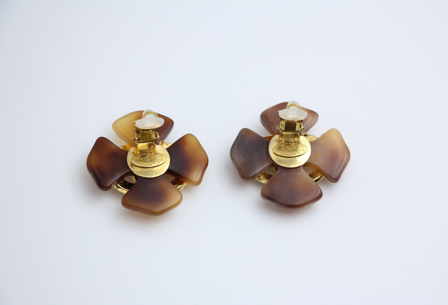 Chanel Vintage 94P Tortoise Brown Large Cc Earrings