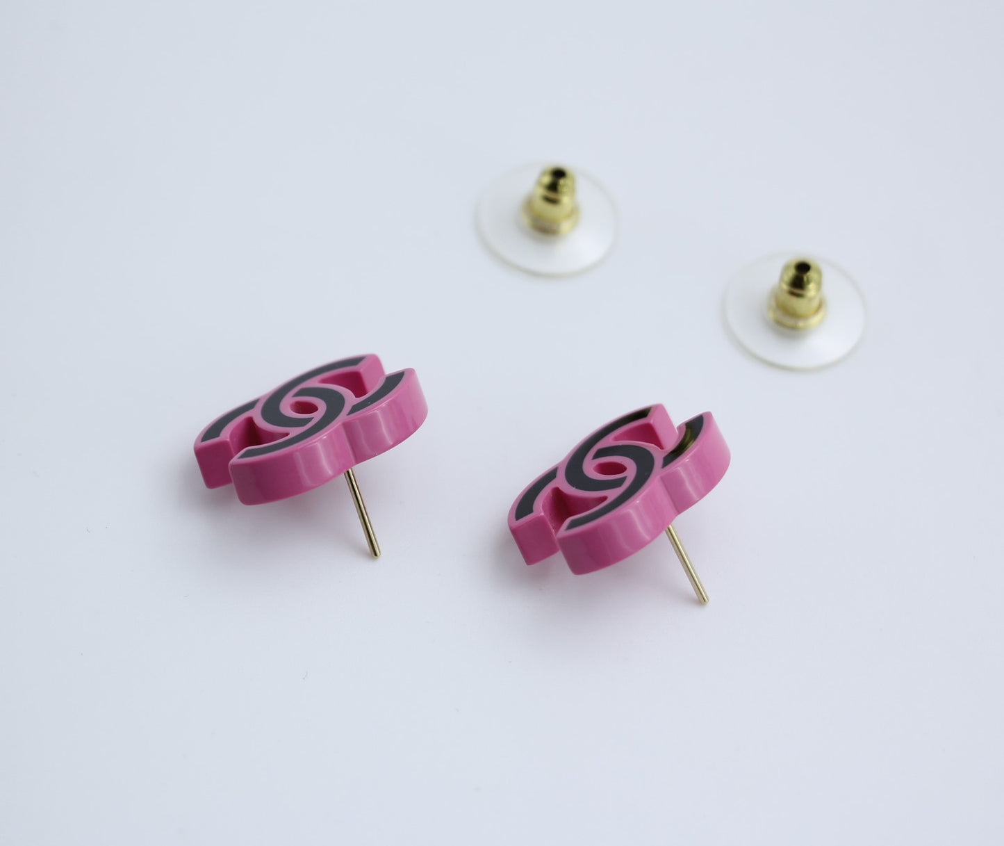 Chanel 22S Resin Purple Pink Black Simple Cc Earrings