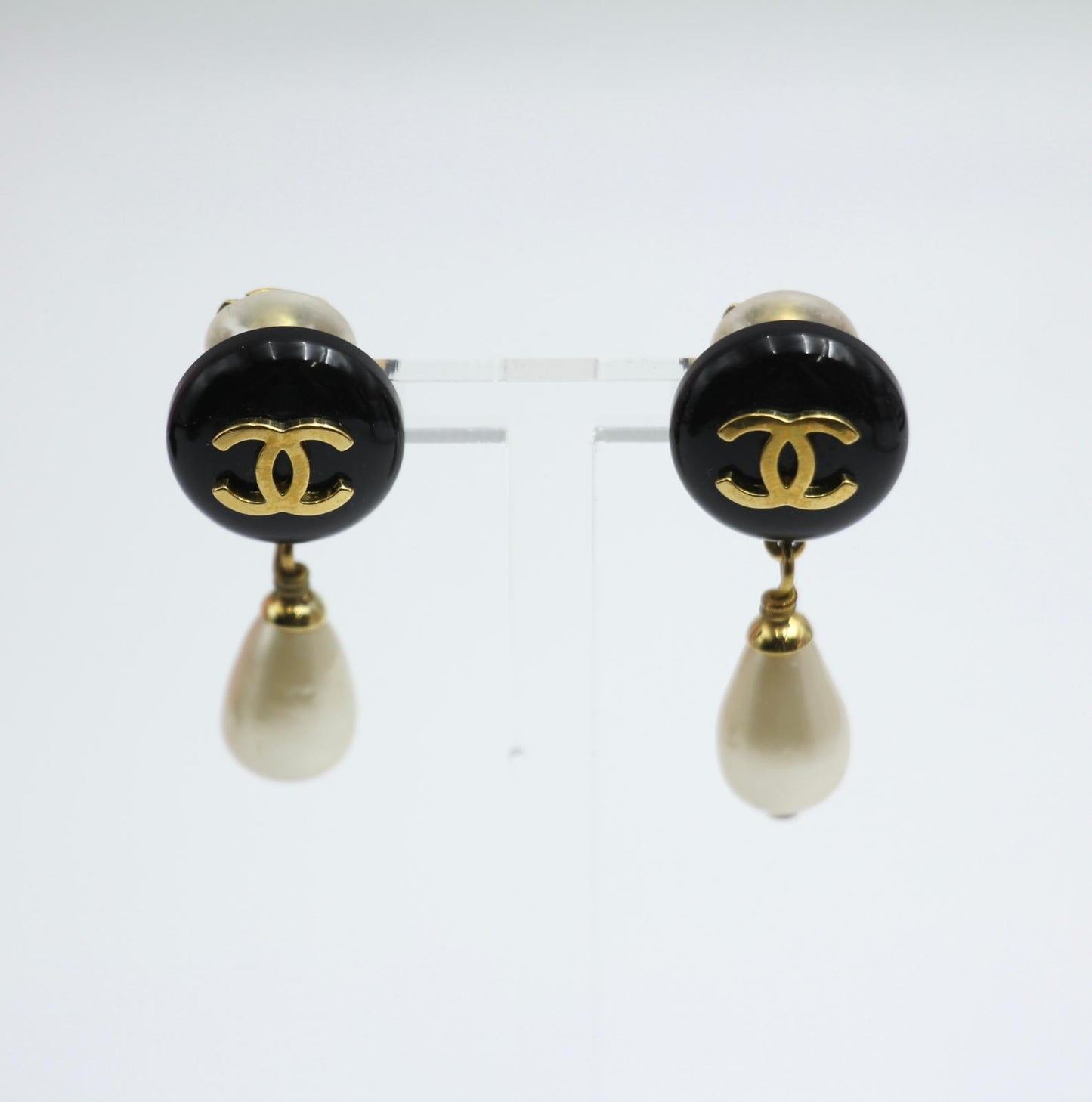 Chanel Vintage 95P Resin Black Bean Imitation Pearl Earrings