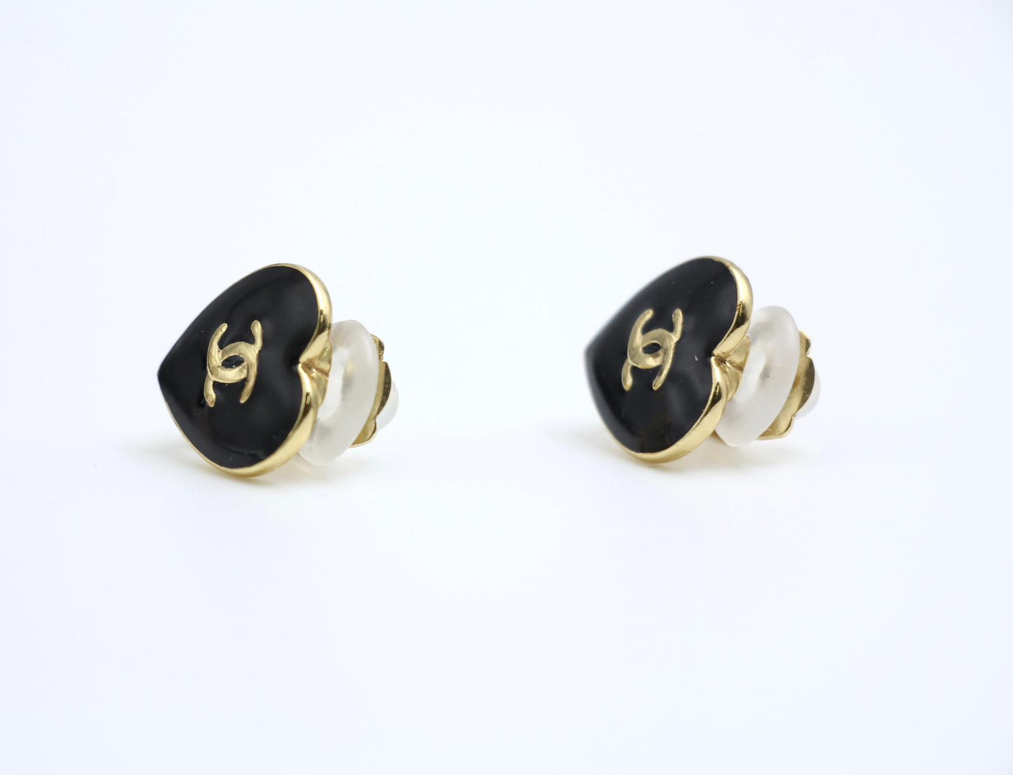 Chanel Vintage 04A Enamel Black Love Thin Cc Earrings