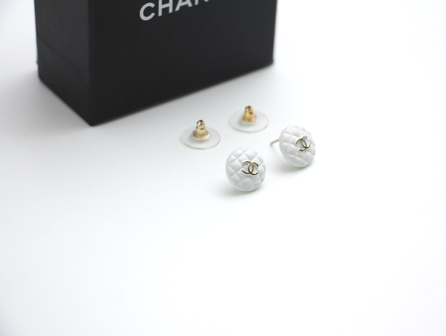 Chanel 19C White Resin Cc Logo Stud Earrings