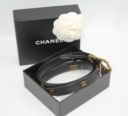 CHANEL Chanel Vintage 95P Gold Plated Buckle Black Belt - Onesize Belt - Vintage fashion from Wararni