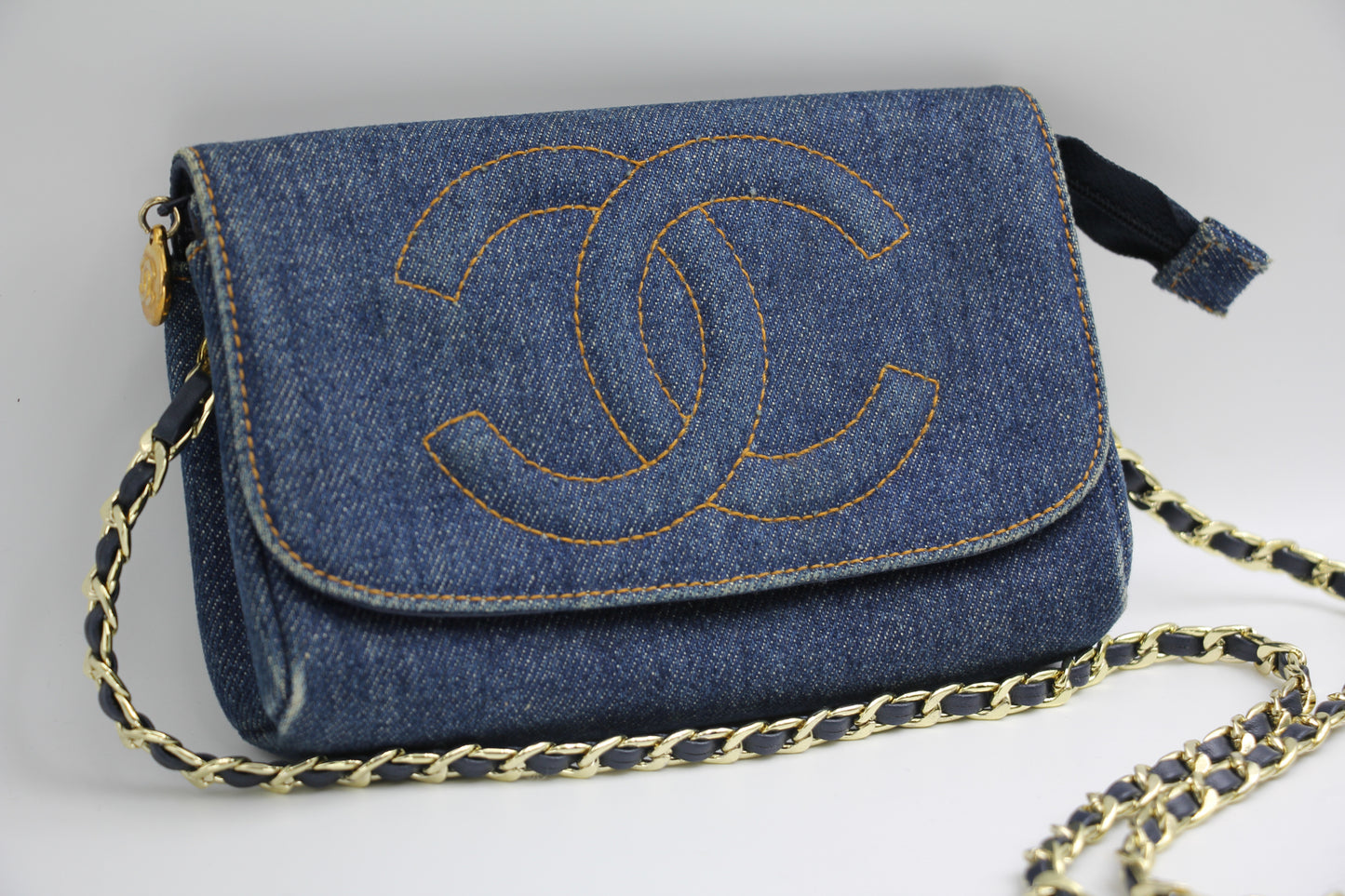 Chanel Blue Denim Coco Cosmetic Pouch Makeup Case Pouch