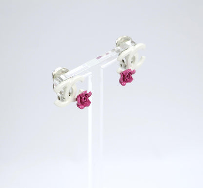 Chanel Vintage 04P Resin Pink Flower Earrings