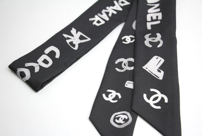 Chanel 100 Silk Twilly Black White Cc Scarf