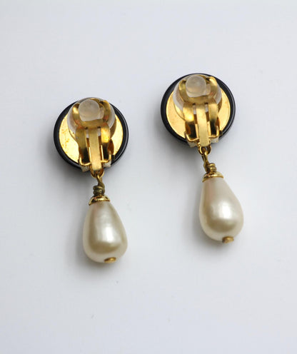 Chanel Vintage 95P Resin Black Bean Imitation Pearl Earrings