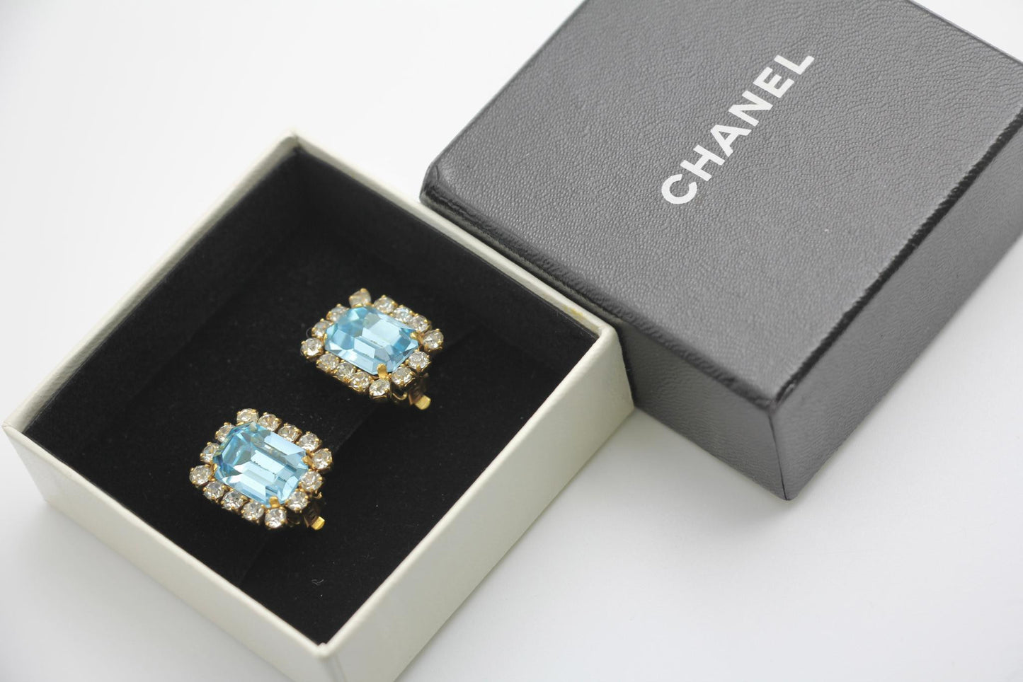 Chanel Vintage 95P Light Blue Rhinestone Barbie Earrings