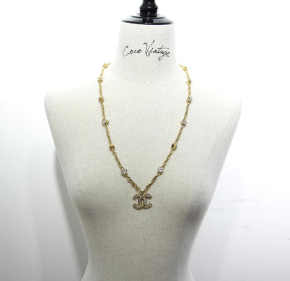 Chanel Vintage 71 80 Years Multi-Grain Rhinestone Double-Sided Rhinestone Double C Long Necklace