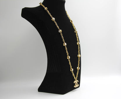 Chanel Vintage 71 80 Years Multi-Grain Rhinestone Double-Sided Rhinestone Double C Long Necklace