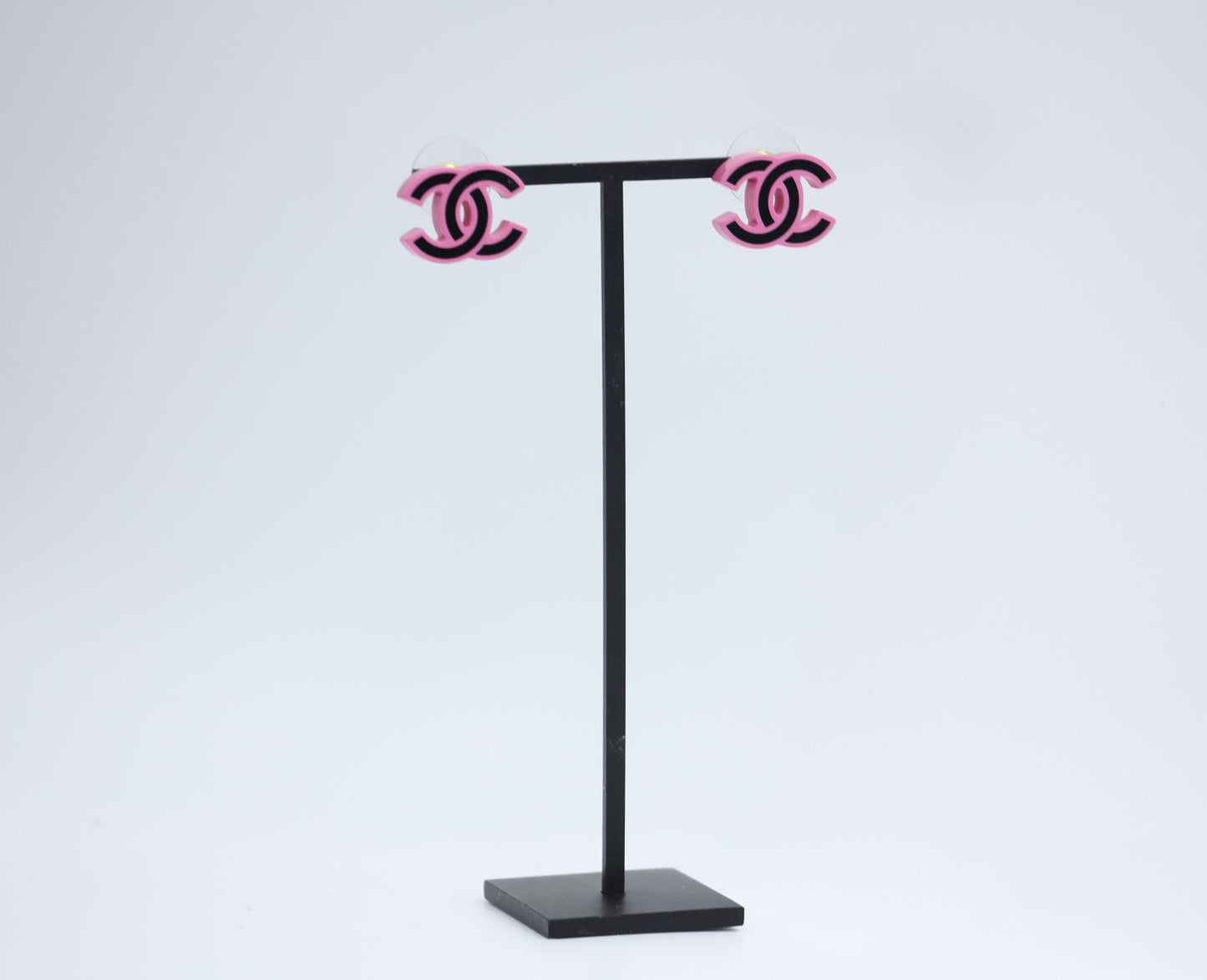 Chanel 22S Resin Purple Pink Black Simple Cc Earrings