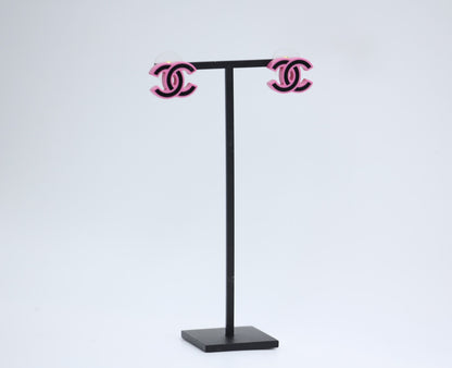 Chanel 22S Resin Purple Pink Black Simple Cc Earrings