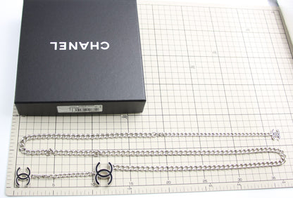 Chanel Vintage A12 Enamel Black Silver Metal Waist Chain Neck Chain