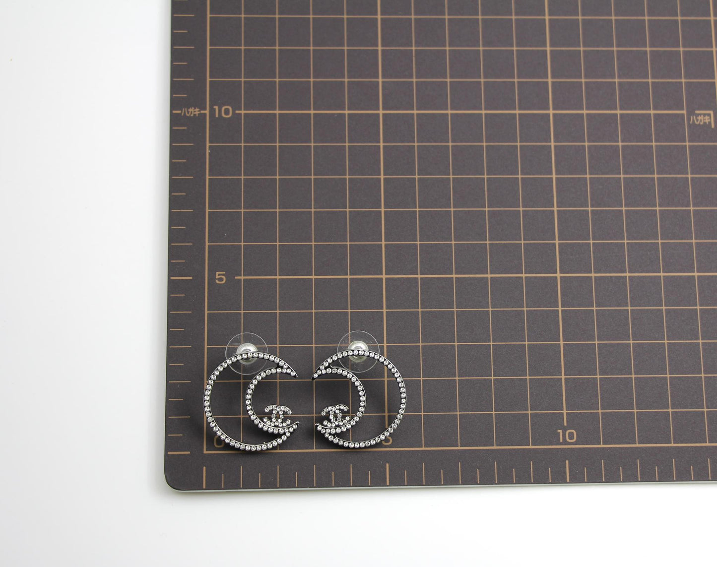 Chanel 17K Rhinestone Moon Silver Earrings