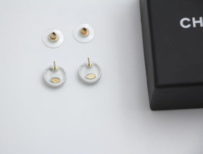 Chanel 19C White Resin Cc Logo Stud Earrings