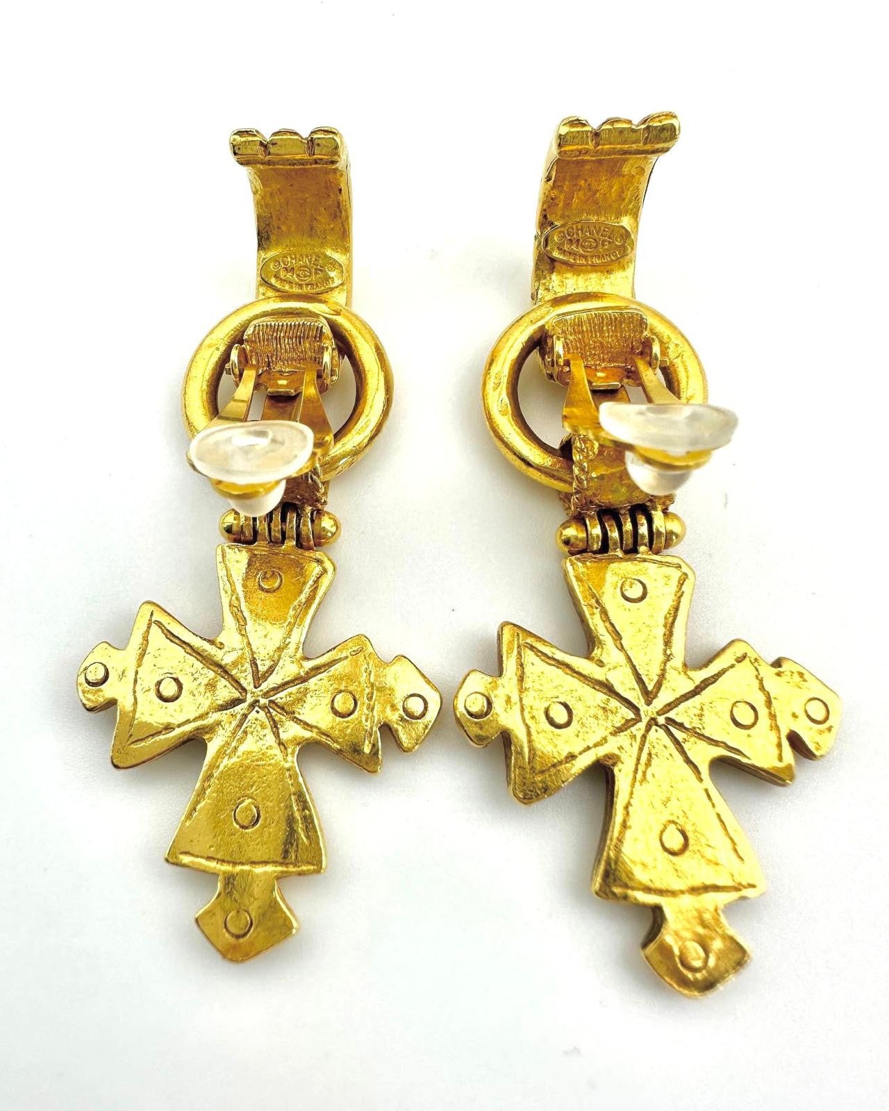 1994 Chanel Cross Vintage Clip On Earrings