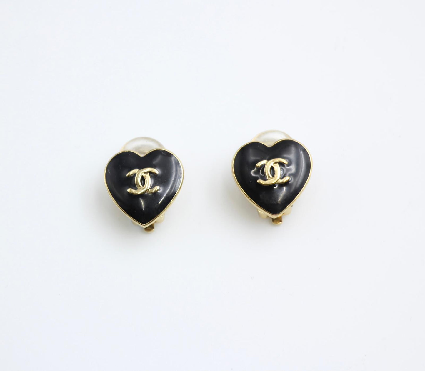 Chanel Vintage 04A Enamel Black Love Thin Cc Earrings