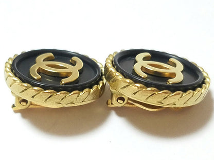 Chanel 1994 Black Gold-Plated Resin Ear Clips