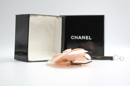 Vintage Chanel 81 85 Champagne Pink Camellia Silk Brooch