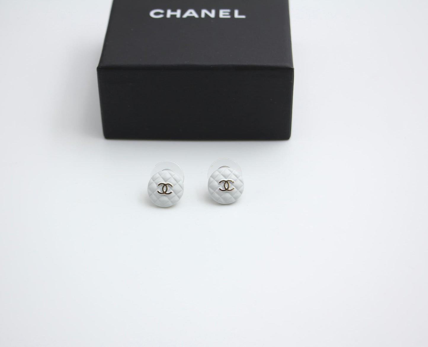 Chanel 19C White Resin Cc Logo Stud Earrings