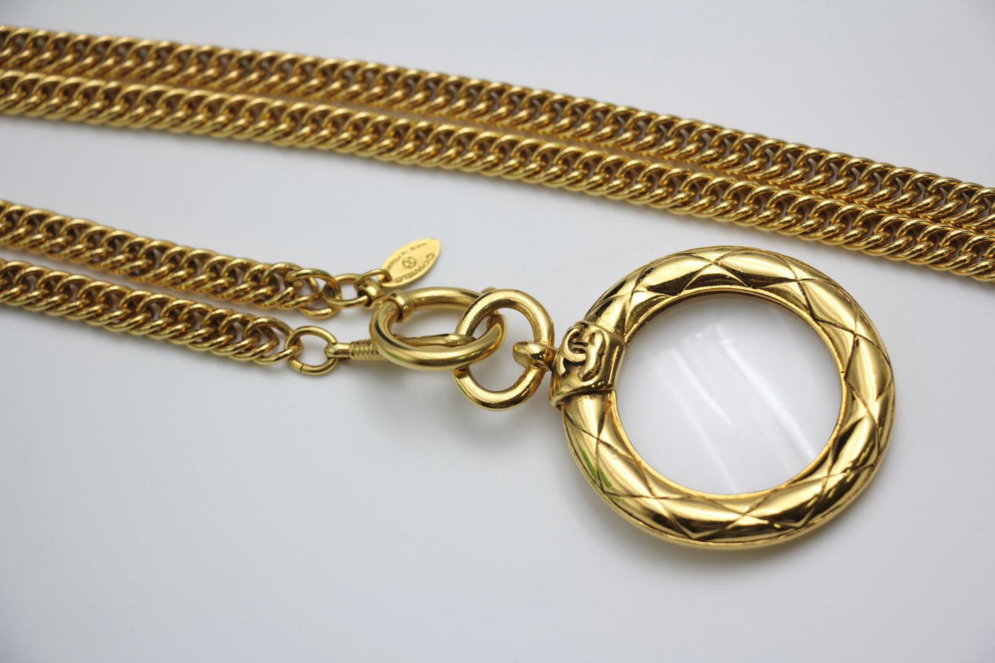 Chanel Vintage 81 85 Gold-Plated Glass Mirror Long Necklace