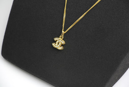 Chanel Vintage 83 Years Rhinestone Gold Plated Thin Cc Necklace