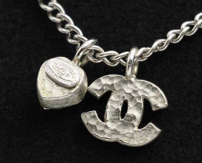 Chanel Vintage 05P Rhinestone Silver Heart Necklace