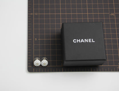 Chanel 19C White Resin Cc Logo Stud Earrings