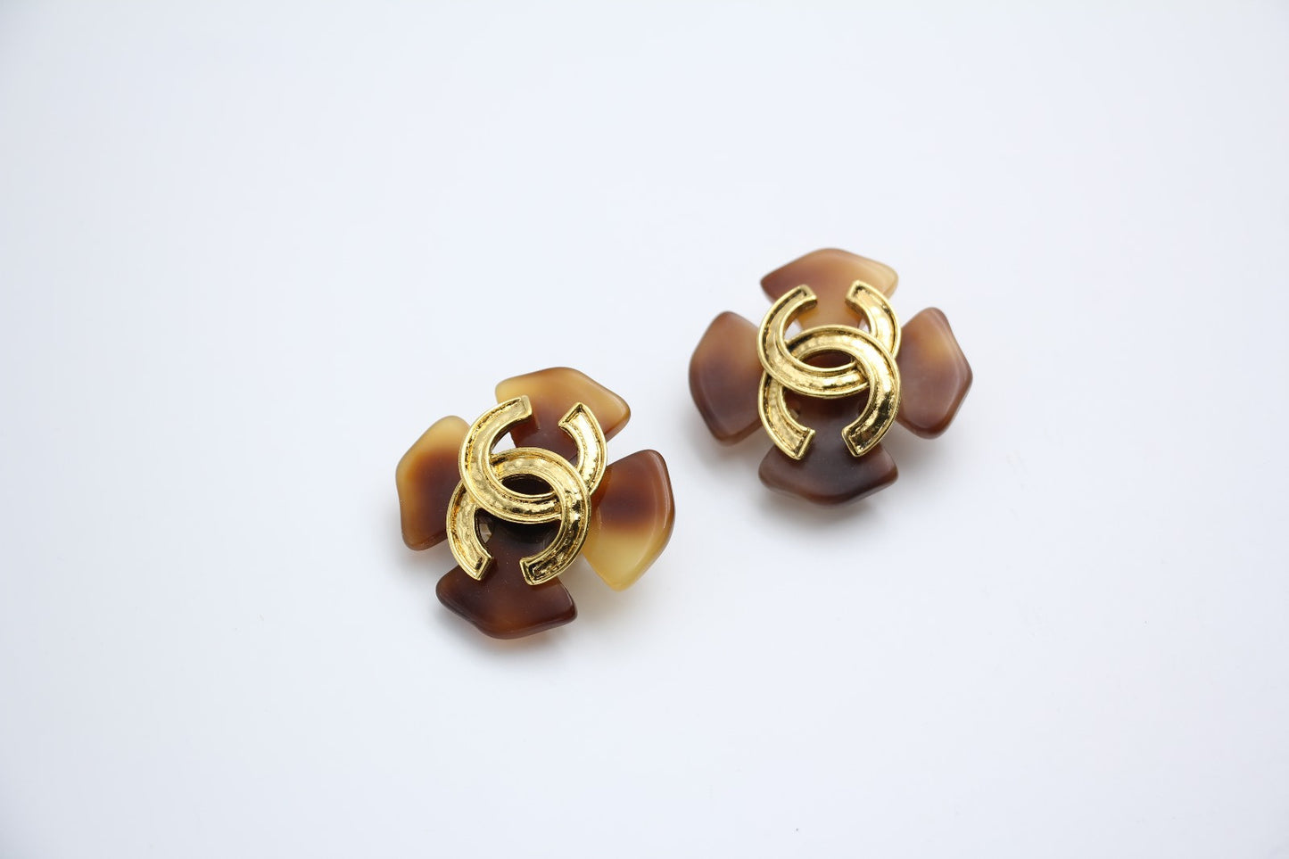 Chanel Vintage 94P Tortoise Brown Large Cc Earrings