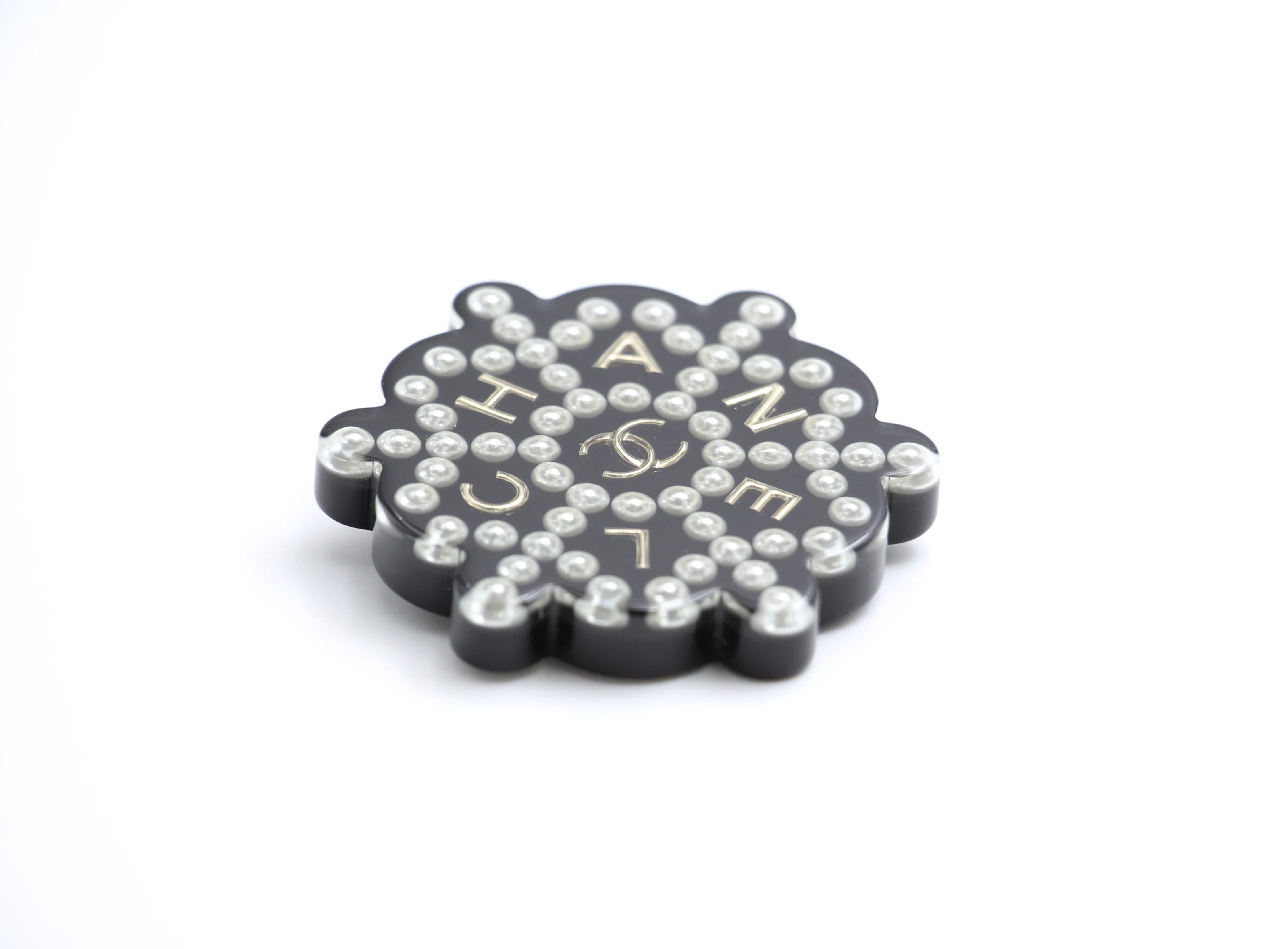 Chanel 18B Resin Imitation Pearl Snowflake Black And White Brooch